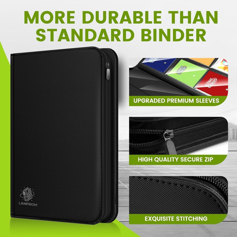 lanfrom Trading Card Binder with Sleeves, Premium 4 Pocket Ringless Card Binder 160 Side Loading Pocket PU Card Collection Binder, Collectible Card Albums Card Folder for MTG, TCG, Sports Cards, Game Cards - Image 3
